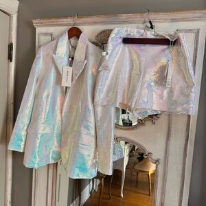 NADINE MERABI Iridescent Blazer and Shorts Set New With Tags Size M 6/8